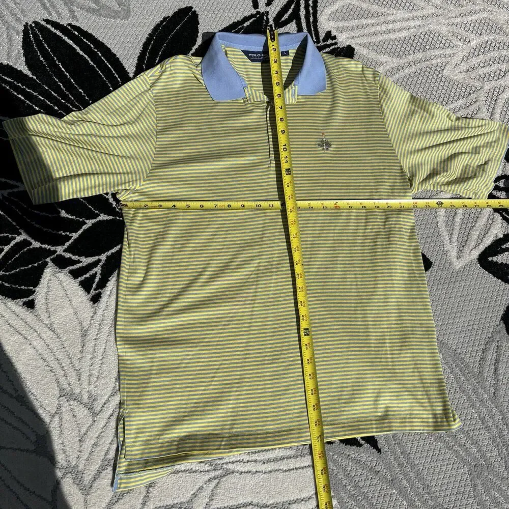 Vintage Polo Ralph Lauren Golf T Shirt Collared Blue Yellow Size L Striped Mens